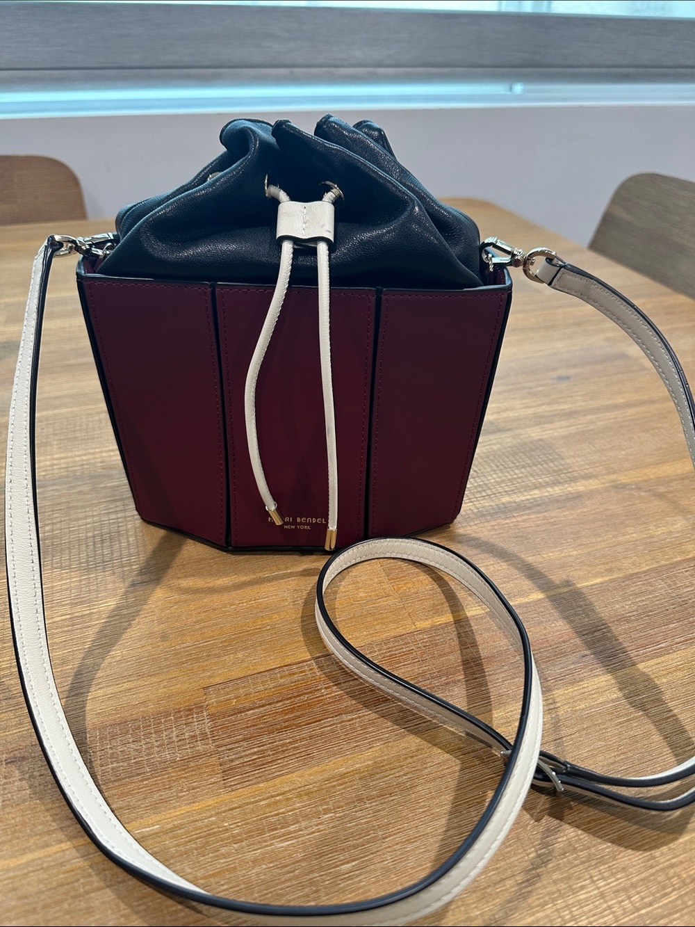 henri bendel Burgundy, Black & Cream Drawstring Crossbody